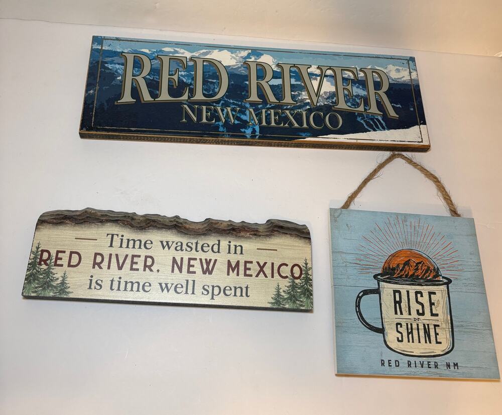 Three Wooden Wood Red River NM Signs Mountains Decor Cute New Mexico